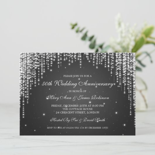 エレガントな結婚記念日ナイト ダズルブラック 招待状 (スタンド正面)