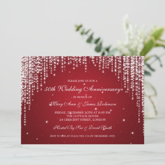 エレガントな結婚記念日ナイト ダズルレッド 招待状 (スタンド正面)