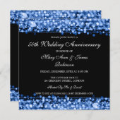 エレガントな結婚記念日パーティーがスパークルブルーに輝く 招待状 (正面/裏面)