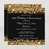 エレガントな結婚記念日パーティースパークル金ゴールド 招待状 (正面/裏面)