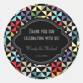 エレガントな結婚記念日ブラックピンホイールパターン ラウンドシール