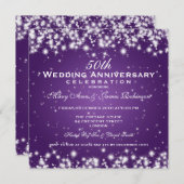 エレガントな結婚記念日 ウィンター スパークル パープル 招待状 (正面/裏面)