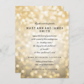 エレガントな結婚誓約更新 ゴールドグリッター ライト 招待状 (正面/裏面)