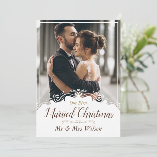 エレガントな結婚1年目のクリスマス 写真1枚 シーズンカード (スタンド正面)