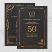 エレガントな結婚50周年記念カード 招待状 (正面/裏面)