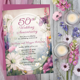 エレガントな結婚50周年記念パーティー フローラルデザイン 招待状