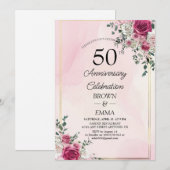 エレガントな結婚50周年記念フラワーセレブレーション 招待状 (正面/裏面)