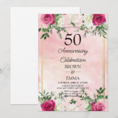 エレガントな結婚50周年記念フラワーセレブレーション 招待状 (正面/裏面)