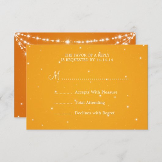 エレガントな結婚RSVPのきらめくなチェーンオレンジ 出欠カード (正面/裏面)