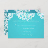 エレガントな結婚RSVPのヴィンテージのレースの青 出欠カード (正面/裏面)