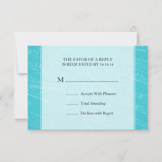 エレガントな結婚RSVPの楽譜の青 出欠カード (正面)