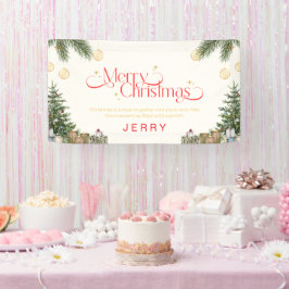 エレガントな緑と赤の水彩メリークリスマス 横断幕