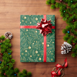 エレガントな緑と金のクリスマス包装紙 ラッピングペーパー