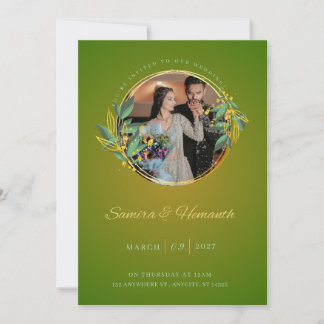 エレガントな緑と金の結婚式招待状 | カスタマイズ可 招待状