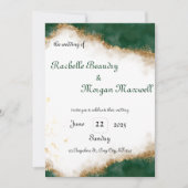 エレガントな緑と金の結婚式招待状 招待状 (正面)
