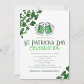 エレガントな緑のクローバー セントパトリックデーパーティー 招待状 (正面)