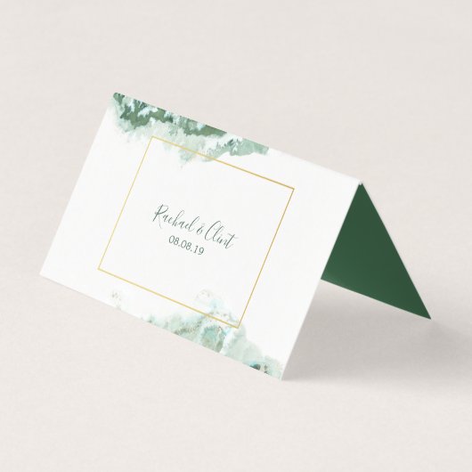 エレガントな緑のグラデーションな大理石の結婚式のテーブルカード 名刺 (裏面)