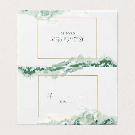 エレガントな緑のグラデーションな大理石の結婚式のテーブルカード 名刺 (外部フラット)