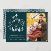 エレガントな緑のタイポグラフィ写真 喜びに満ちた世界へ シーズンカード (正面/裏面)