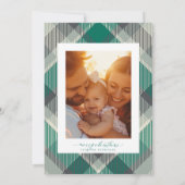 エレガントな緑のチェック柄の写真を使用したクリスマスホリデーパーティー 招待状 (裏面)