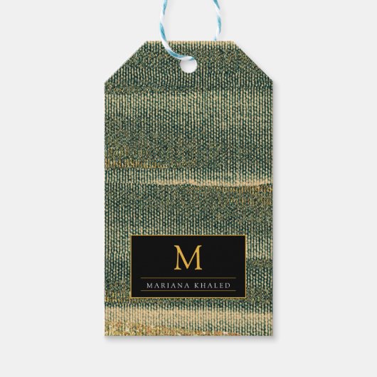 エレガントな緑のブラシに金と黒 ギフトタグ (正面)
