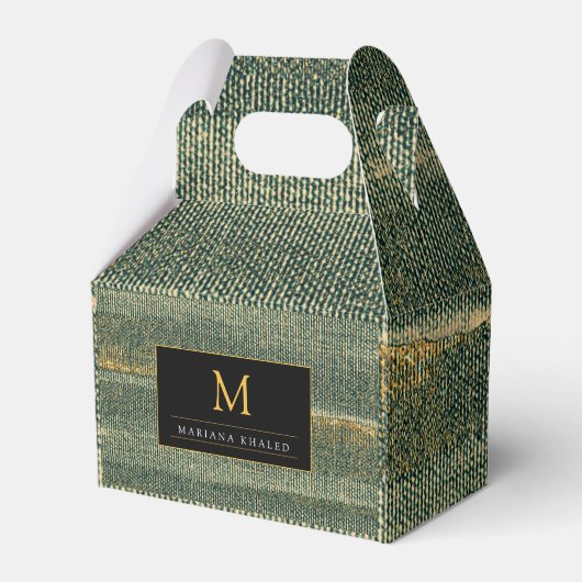 エレガントな緑のブラシに金と黒 フェイバーボックス (正面サイド)