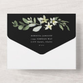 エレガントな緑のブラックウェディング オールインワン招待状 (裏面)