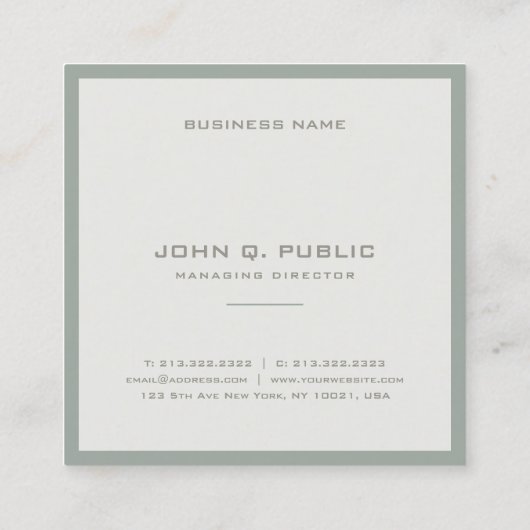 エレガントな緑のモダンなエリートの頭が切れるなデザインのテンプレート スクエア名刺 (裏面)