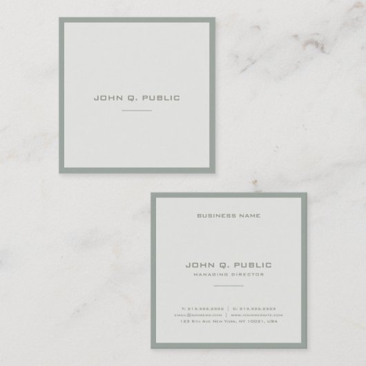 エレガントな緑のモダンなエリートの頭が切れるなデザインのテンプレート スクエア名刺 (正面/裏面)