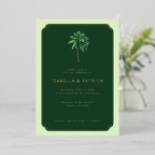 エレガントな緑のヤシの木 箔招待状 (立ち正面)
