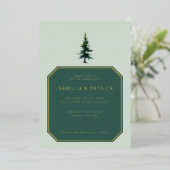 エレガントな緑の常緑樹 箔招待状 (立ち正面)