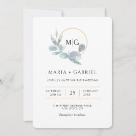 エレガントな緑の枝。結婚式 招待状