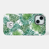 エレガントな緑の植物のヤシの葉のモノグラム iPhone 15ケース (裏面横)