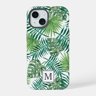 エレガントな緑の植物のヤシの葉のモノグラム iPhone 15ケース