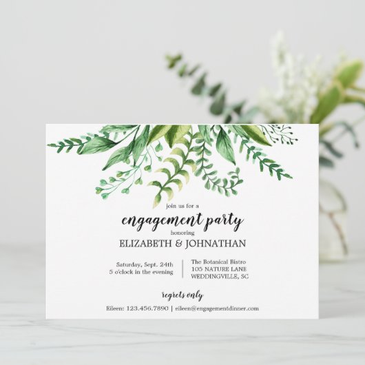 エレガントな緑の植物の結婚式の婚約パーティ 招待状 (スタンド正面)