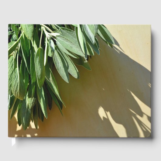 エレガントな緑の植物の葉 新鮮なハーブ ゲストブック (正面)