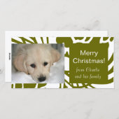 エレガントな緑の白い犬のクリスマスの写真カード シーズンカード (正面/裏面)