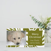 エレガントな緑の白い犬のクリスマスの写真カード シーズンカード (スタンド正面)