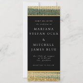 エレガントな緑の筆ブラシと金と黒の招待状 招待状 (正面)