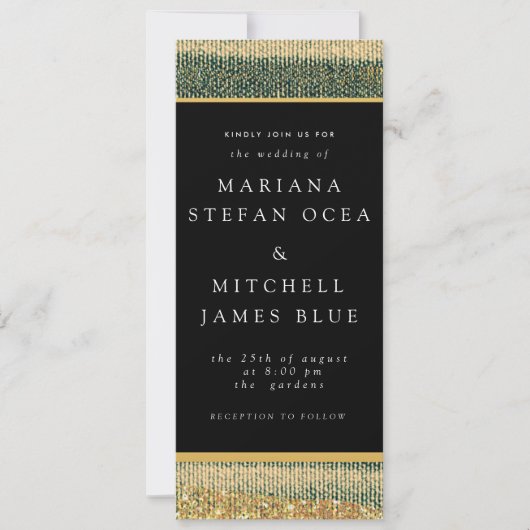 エレガントな緑の筆ブラシと金と黒の招待状 招待状 (正面)
