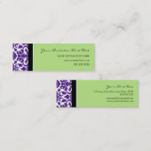 エレガントな緑の紫色のダマスク織の名刺 スキニー名刺 (正面/裏面)