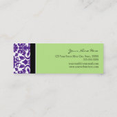 エレガントな緑の紫色のダマスク織の名刺 スキニー名刺 (裏面)