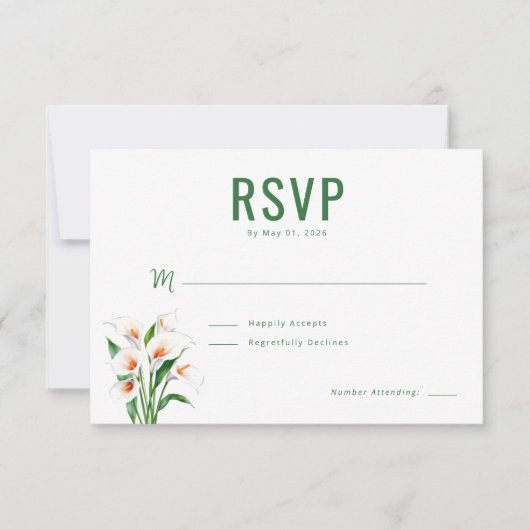 エレガントな緑の花のRSVP 出欠カード (正面)