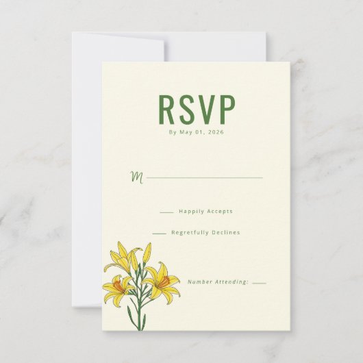 エレガントな緑の花のRSVP 出欠カード (正面)