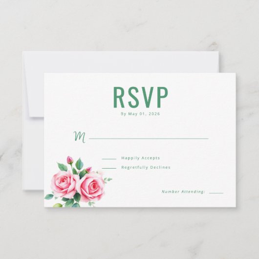 エレガントな緑の花のRSVP 出欠カード (正面)