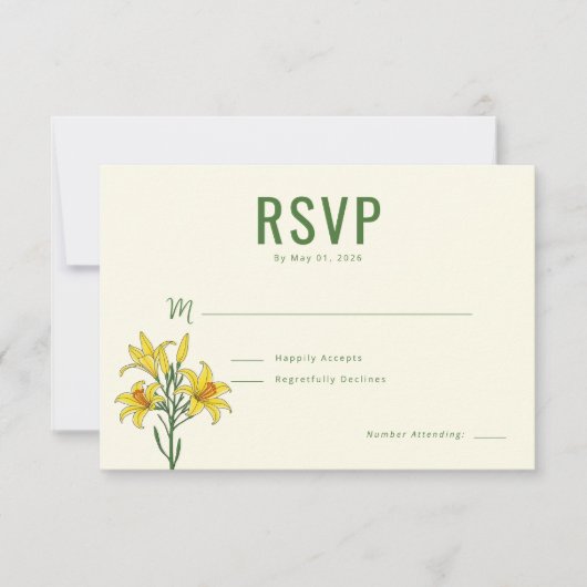 エレガントな緑の花のRSVP 出欠カード (正面)