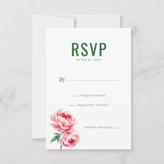 エレガントな緑の花のRSVP 出欠カード (正面)