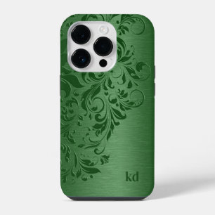 エレガントな緑の花レースとグリーン iPhone 14 PROケース