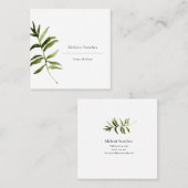 エレガントな緑の草木のシンプルな花の名刺 スクエア名刺 (正面/裏面)