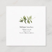 エレガントな緑の草木のシンプルな花の名刺 スクエア名刺 (裏面)